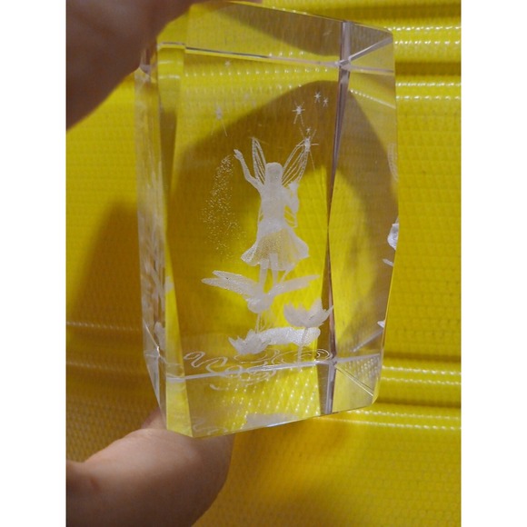 Other - Vintage 3D Laser Etched Fairy with Wings Crystal/Glass Paperweight 3" x 2"